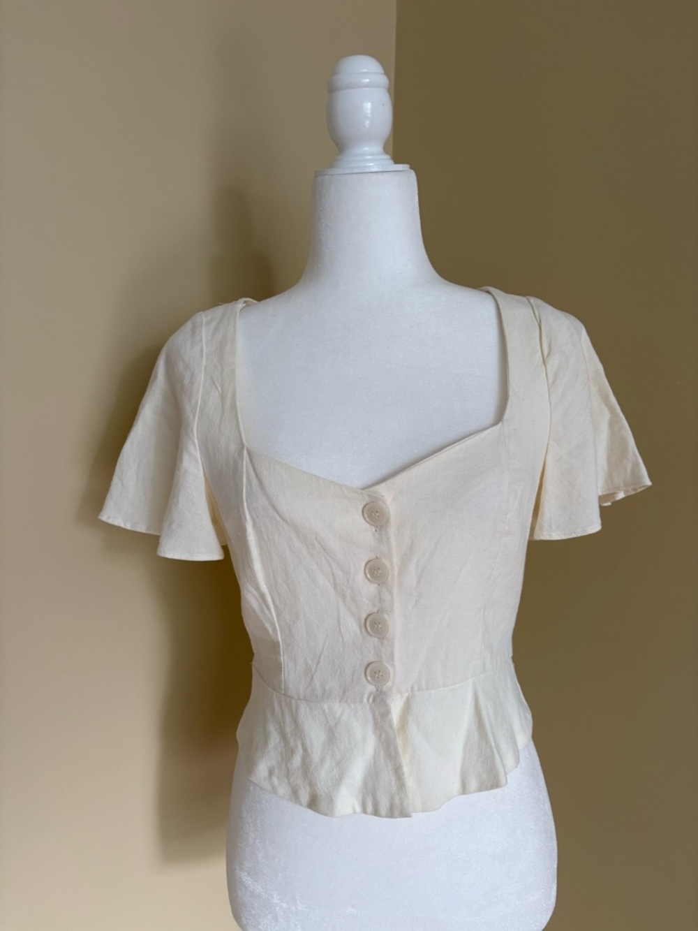 Zara Cream Square-Neck Button Peplum Top